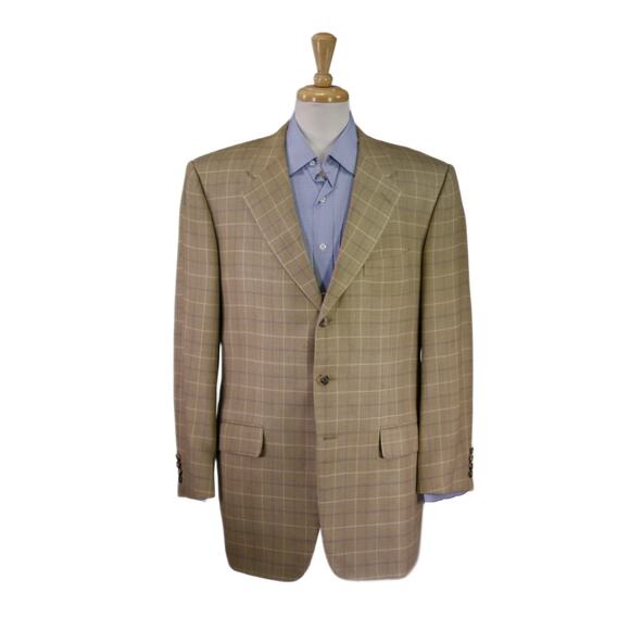Corneliani Gold Checkered Wool Silk Sportcoat Blazer 44L - Picture 1 of 9